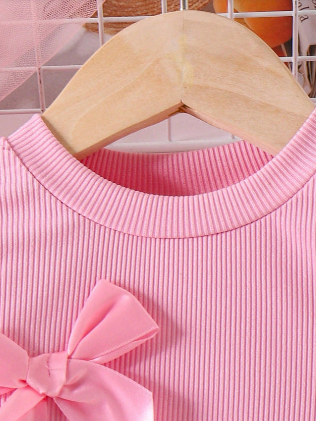 Completo Due Pezzi in Cotone Soft-Touch con Dettaglio Bow e Silhouette Skirt-Set