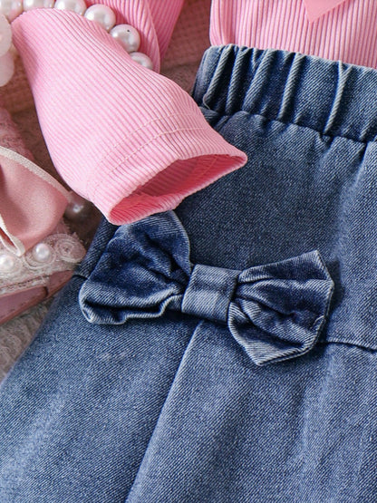 Completo Due Pezzi in Cotone Soft-Touch con Dettaglio Bow e Silhouette Skirt-Set