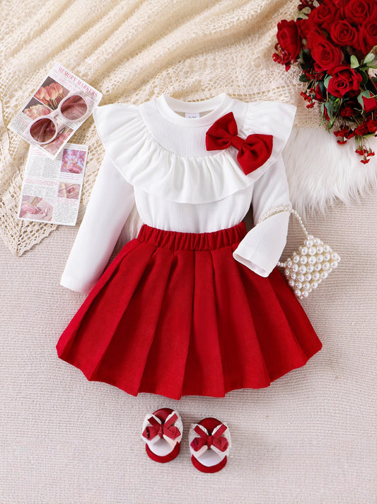 Completo Due Pezzi in Cotone con Dettaglio Bow e Silhouette Skirt-Suit