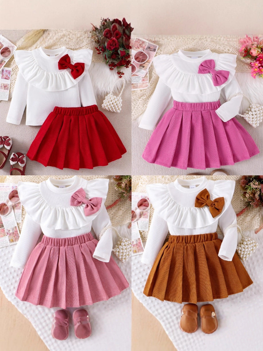 Completo Due Pezzi in Cotone con Dettaglio Bow e Silhouette Skirt-Suit