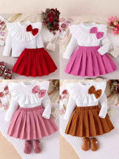 Completo Due Pezzi in Cotone con Dettaglio Bow e Silhouette Skirt-Suit