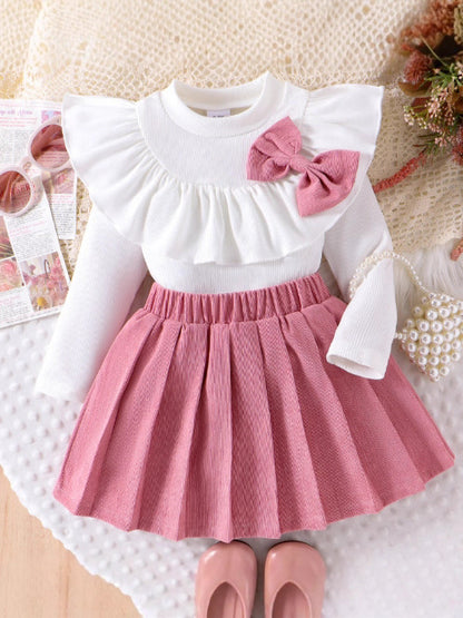 Completo Due Pezzi in Cotone con Dettaglio Bow e Silhouette Skirt-Suit