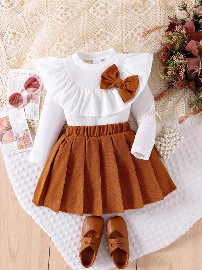 Completo Due Pezzi in Cotone con Dettaglio Bow e Silhouette Skirt-Suit
