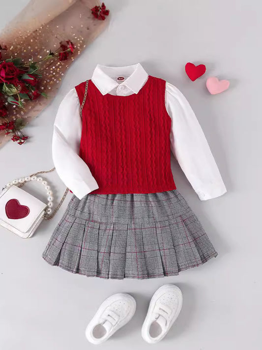 Completo Tre Pezzi in Modal Soft-Touch con Trama Plaid e Silhouette Skirt-Suit