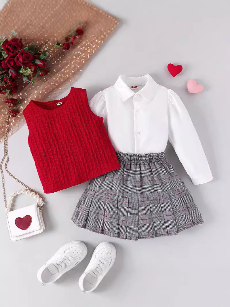 Completo Tre Pezzi in Modal Soft-Touch con Trama Plaid e Silhouette Skirt-Suit