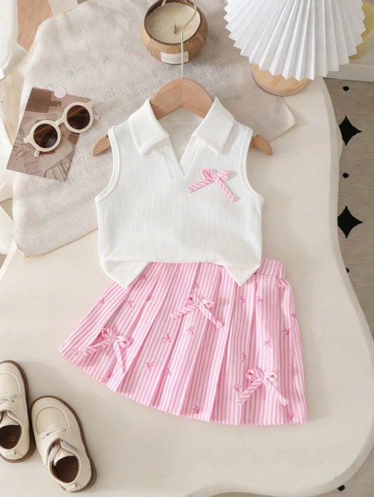 Completo Due Pezzi in Maglina Soft-Touch con Pattern Rigato e Silhouette Skirt-Set