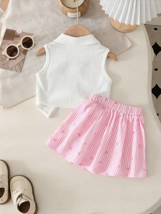 Completo Due Pezzi in Maglina Soft-Touch con Pattern Rigato e Silhouette Skirt-Set