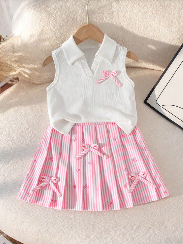 Completo Due Pezzi in Maglina Soft-Touch con Pattern Rigato e Silhouette Skirt-Set