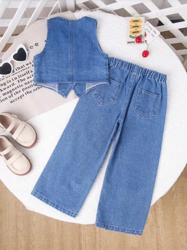 Set Due Pezzi in Soft-Denim con Cardigan Monopetto e Trousers Coordinati