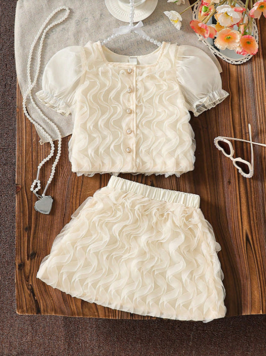 Completo Due Pezzi in Tessuto Blended con Dettagli in Mesh e Silhouette Skirt-Set