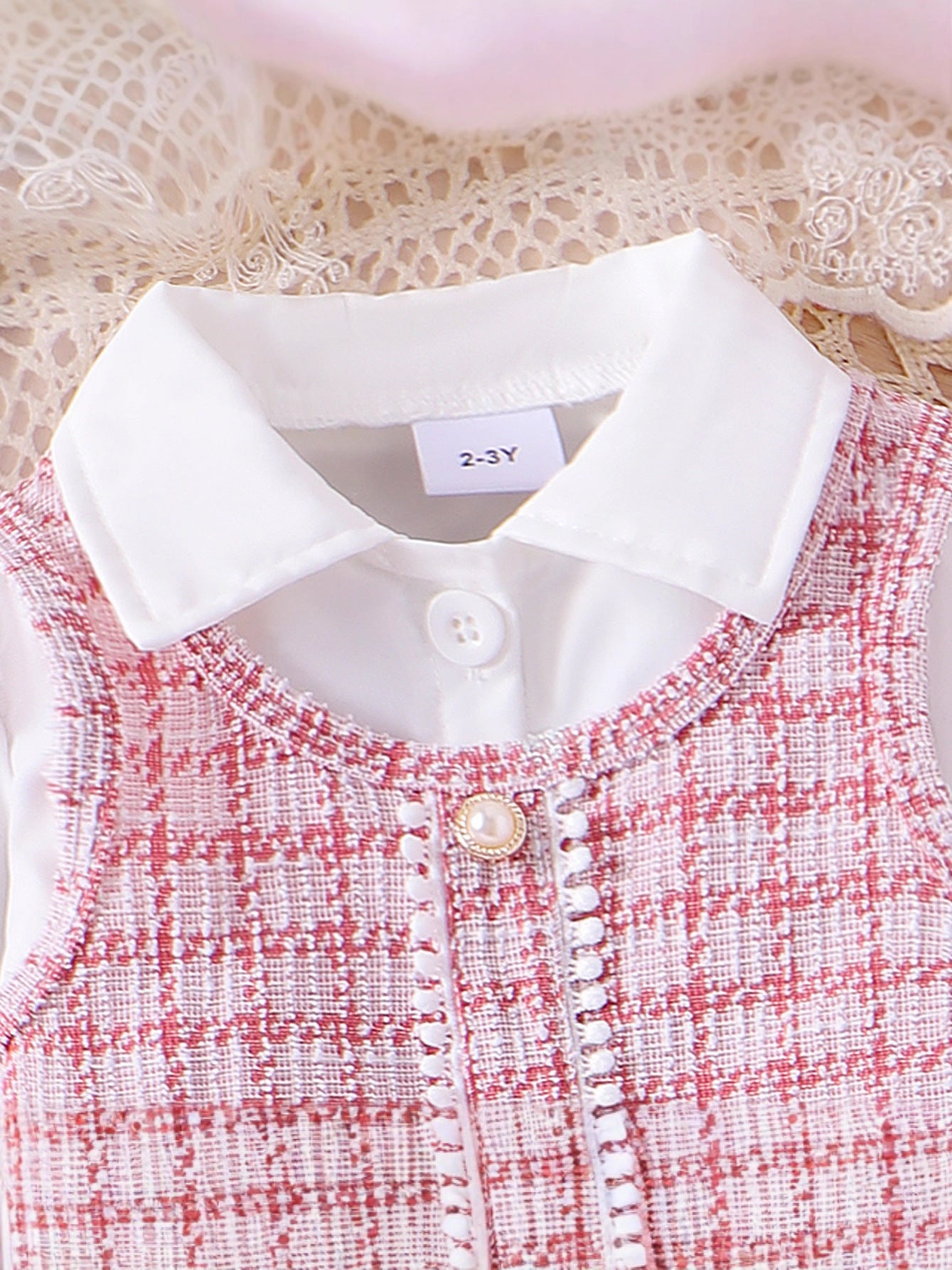 Completo Due Pezzi in Cotone con Trama a Griglia e Silhouette Princess