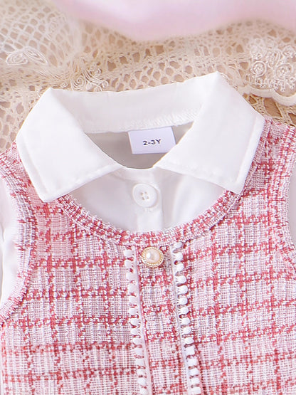 Completo Due Pezzi in Cotone con Trama a Griglia e Silhouette Princess