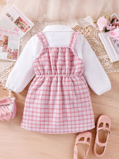 Completo Due Pezzi in Cotone con Trama a Griglia e Silhouette Princess