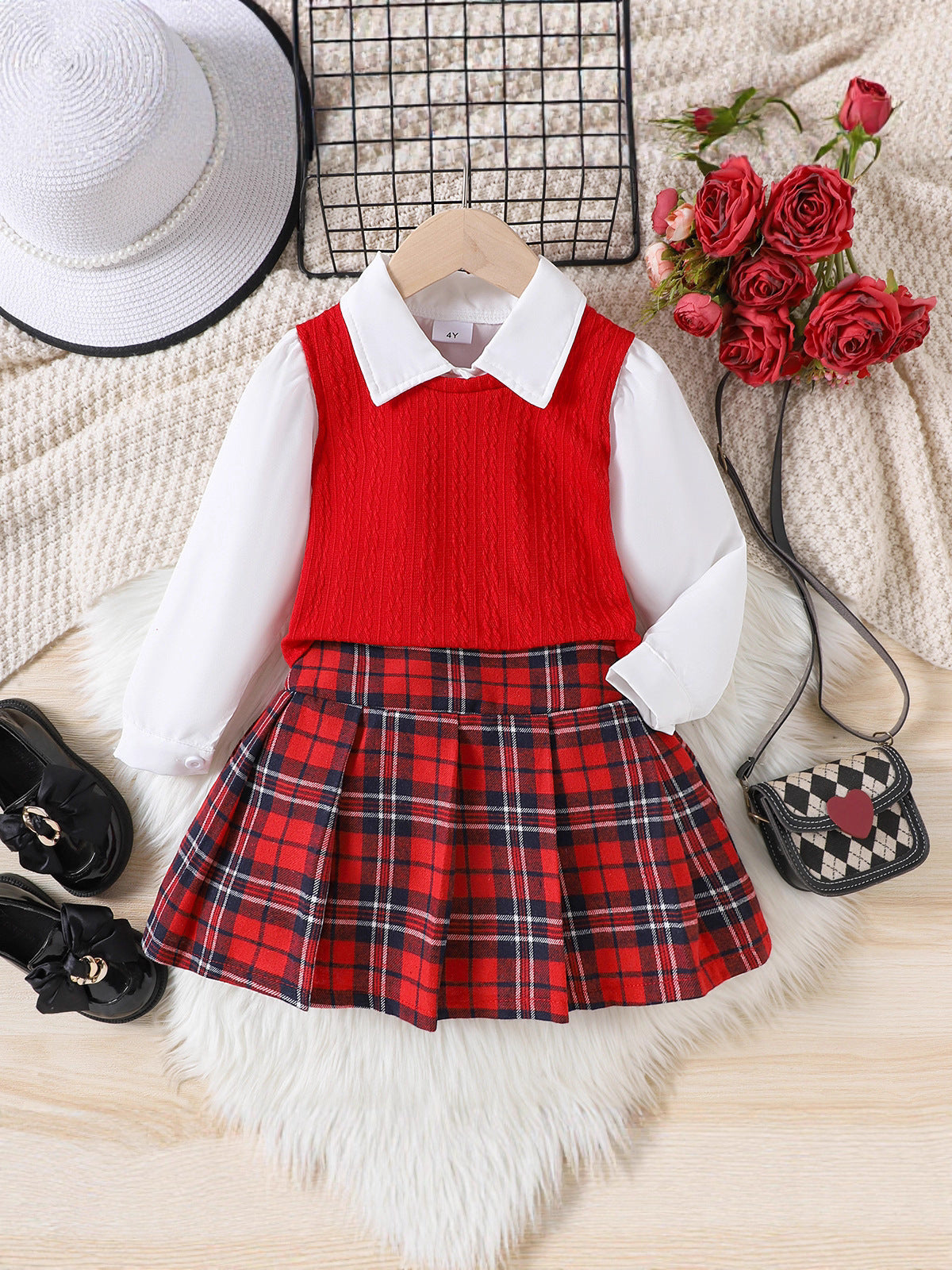 Completo Tre Pezzi in Cotone Soft-Touch con Trama a Griglia e Silhouette Skirt-Suit