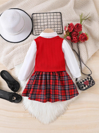 Completo Tre Pezzi in Cotone Soft-Touch con Trama a Griglia e Silhouette Skirt-Suit