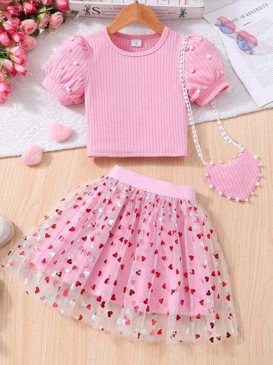 Set Tre Pezzi in Tulle Soft-Touch con Dettagli in Pizzo e Silhouette Sweet-Style