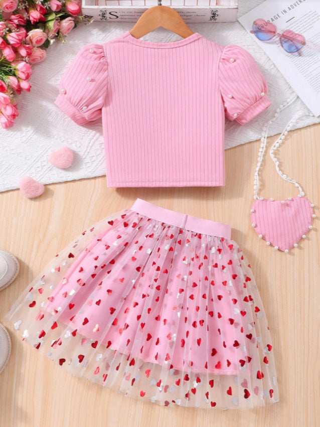Set Tre Pezzi in Tulle Soft-Touch con Dettagli in Pizzo e Silhouette Sweet-Style