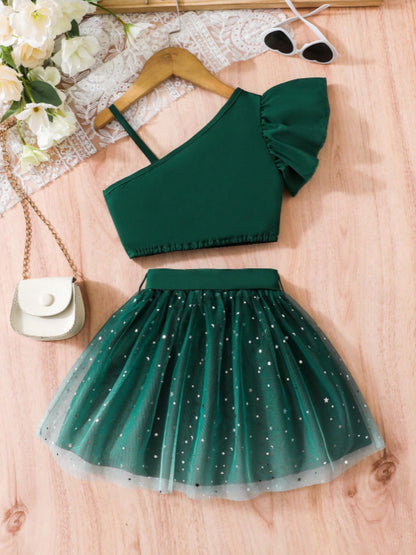 Completo Due Pezzi in Tessuto Knitted con Dettagli in Tulle e Silhouette Europe & America