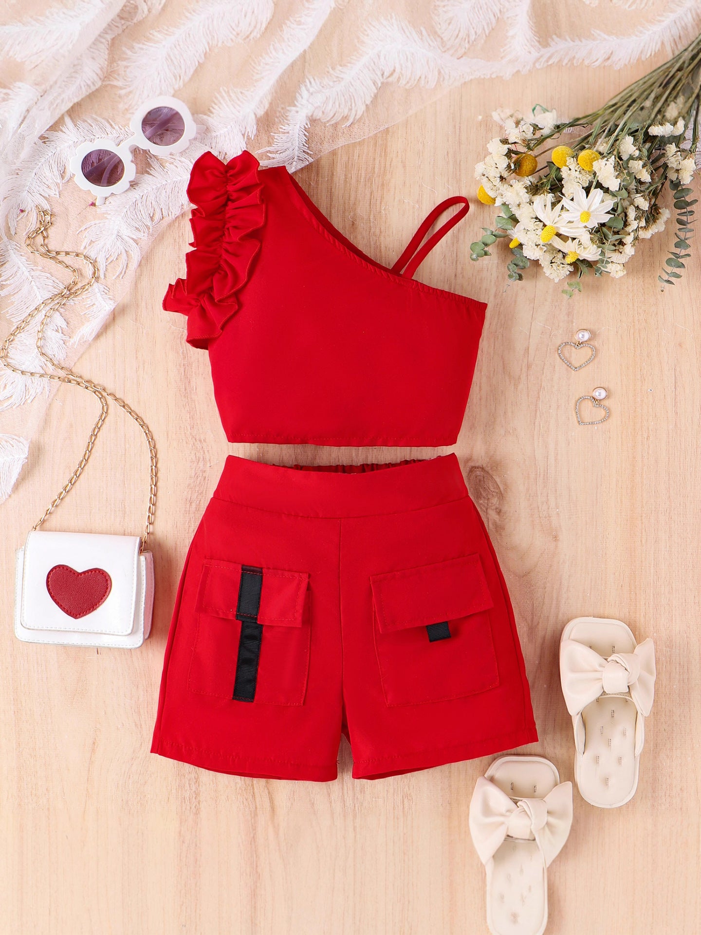 Completo Due Pezzi in Misto Cotone con Dettagli in Pizzo e Silhouette Europe & America
