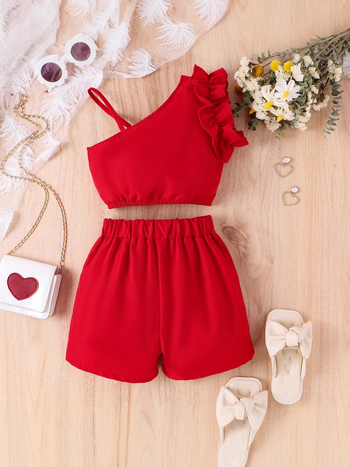 Completo Due Pezzi in Misto Cotone con Dettagli in Pizzo e Silhouette Europe & America