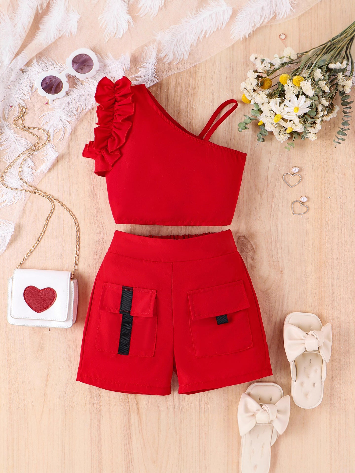 Completo Due Pezzi in Misto Cotone con Dettagli in Pizzo e Silhouette Europe & America
