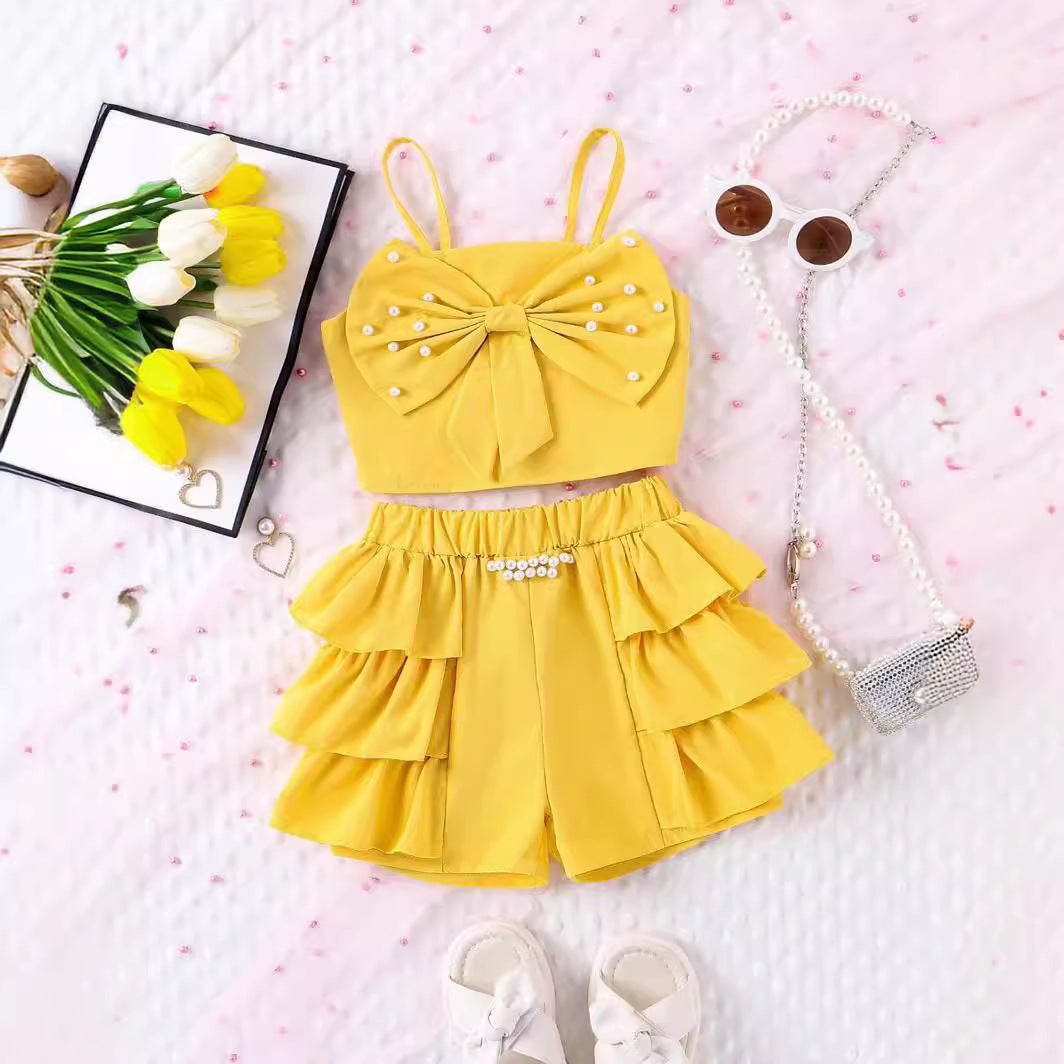 Completo Due Pezzi in Cotone Soft-Touch con Dettaglio Fiocco e Silhouette Europe & America