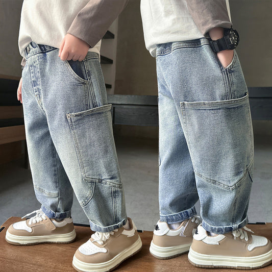 Pantaloni in Denim al 85% Cotone con Vita Elastica e Finitura Soft-Touch