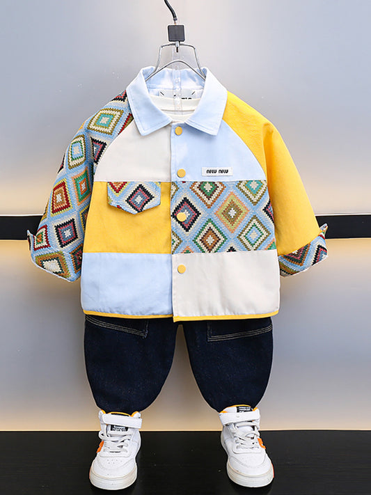 Giacca in Denim di Cotone all'85% "Blue" con Colletto a Rever