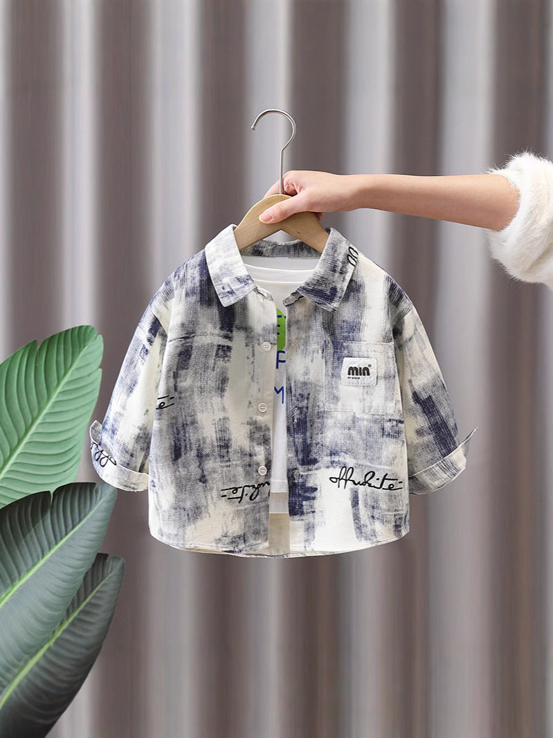 Camicia in Cotone all'85% con Taglio Lapel e Finitura Materica