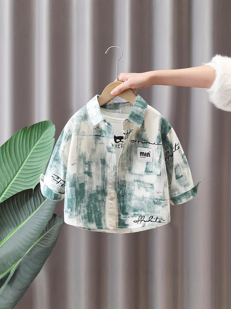 Camicia in Cotone all'85% con Taglio Lapel e Finitura Materica