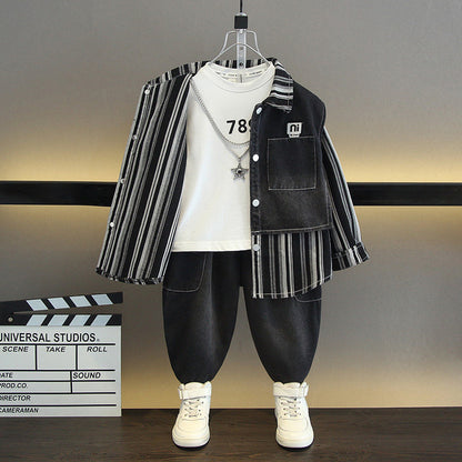 Set Tre Pezzi in Denim 65% Cotone "Black" con Chiusura Monopetto