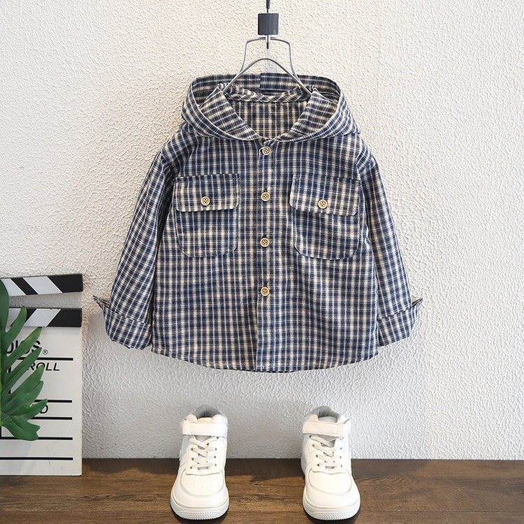 Completo Due Pezzi in Cotone con Camicia-Giacca a Quadri e Pantaloni coordinati