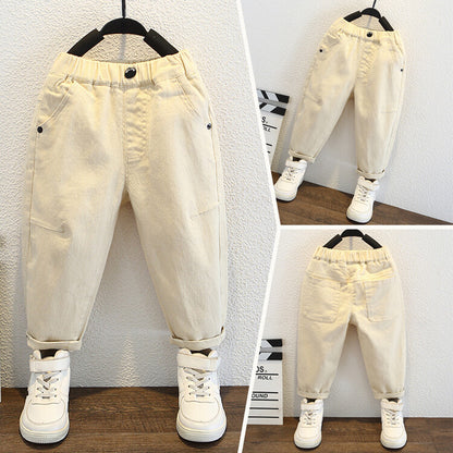 Pantalone in Cotone al 90% "Beige" con Dettaglio Tecnico e Finitura Soft-Touch