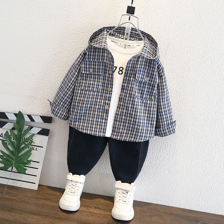 Completo Due Pezzi in Cotone con Camicia-Giacca a Quadri e Pantaloni coordinati