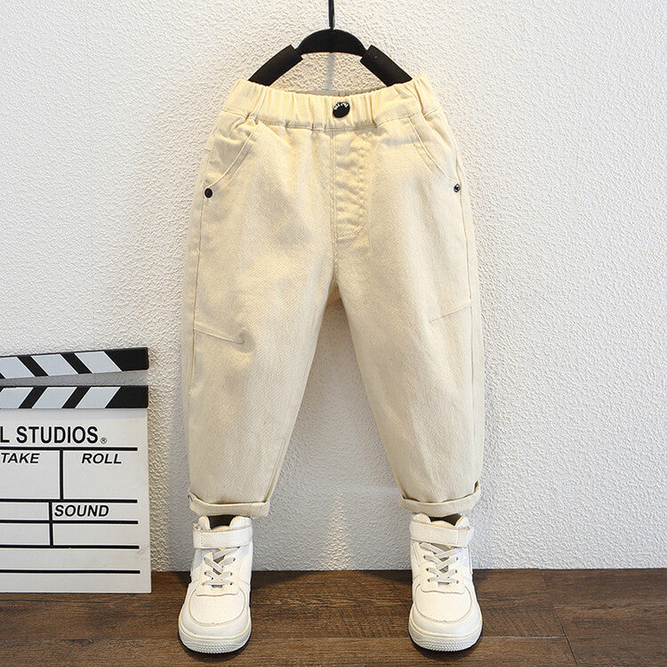 Pantalone in Cotone al 90% "Beige" con Dettaglio Tecnico e Finitura Soft-Touch