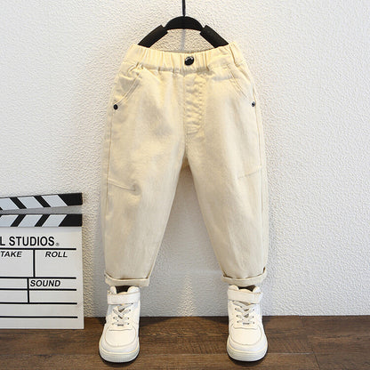 Pantalone in Cotone al 90% "Beige" con Dettaglio Tecnico e Finitura Soft-Touch