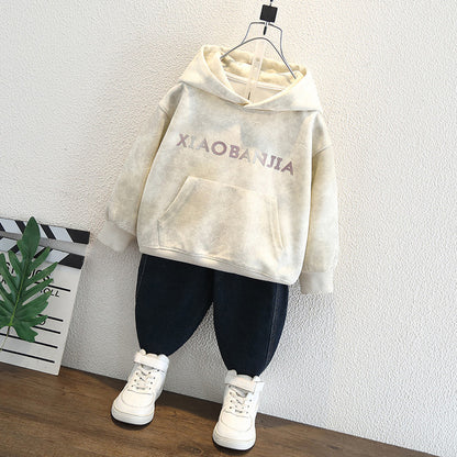 Felpa in Cotone all'80% "Grey" con Grafica in Rilievo e Cappuccio