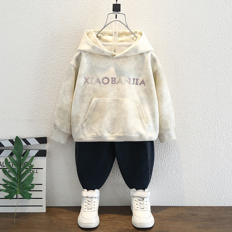 Felpa in Cotone all'80% "Grey" con Grafica in Rilievo e Cappuccio