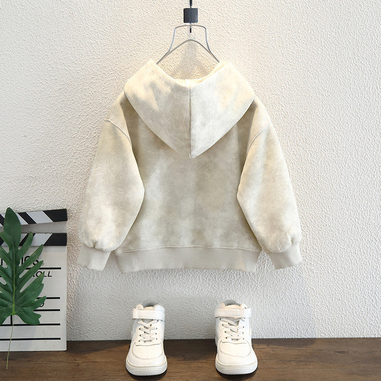 Felpa in Cotone all'80% "Grey" con Grafica in Rilievo e Cappuccio