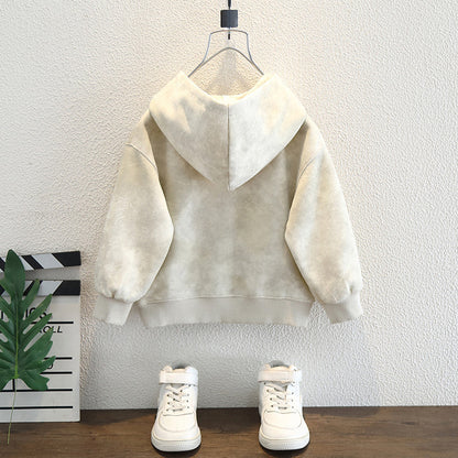 Felpa in Cotone all'80% "Grey" con Grafica in Rilievo e Cappuccio