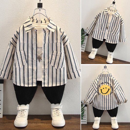 Camicia in Cotone Premium all'90% "Apricot" con Design Rigato e Finitura Soft-Touch