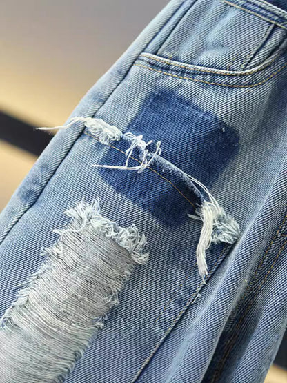 Jeans "Core Blue & Black" con Grafica Lettering e Vita Elastica