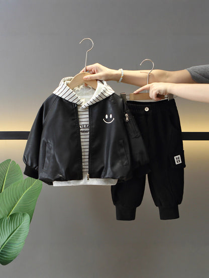 Completo in PU Leather "Solid Black & Brown" con Chiusura Zipper