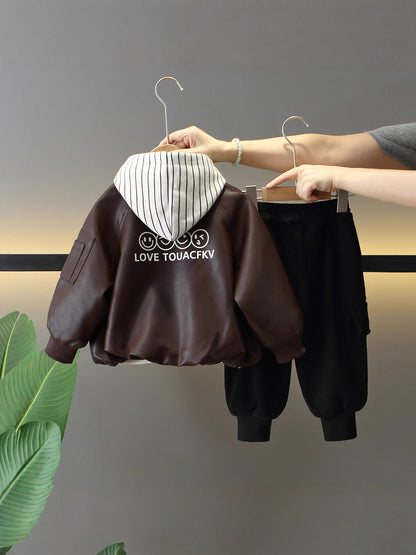 Completo in PU Leather "Solid Black & Brown" con Chiusura Zipper