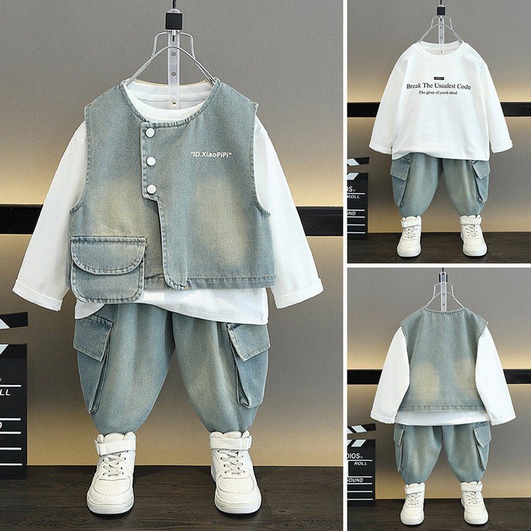 Set Tre Pezzi in Cotone "Cowboy Blue" con Finitura Soft-Touch