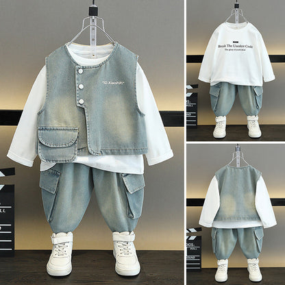 Set Tre Pezzi in Cotone "Cowboy Blue" con Finitura Soft-Touch