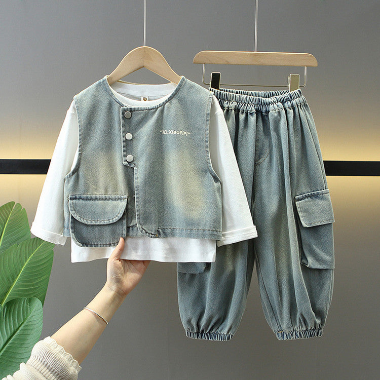 Set Tre Pezzi in Cotone "Cowboy Blue" con Finitura Soft-Touch