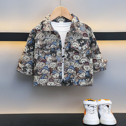 Giacca Junior con Colletto a Revers e Trama Orsetto a Rilievo