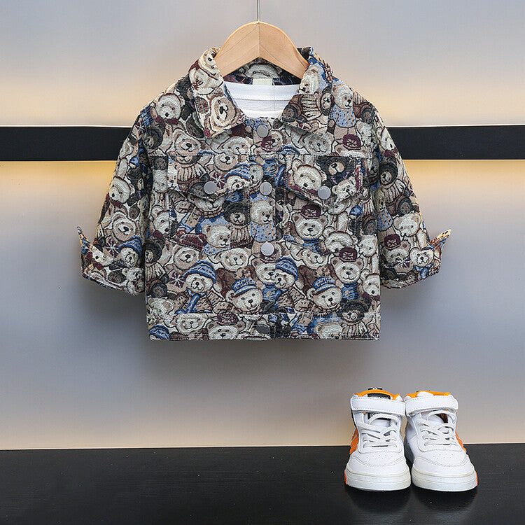 Giacca Junior con Colletto a Revers e Trama Orsetto a Rilievo