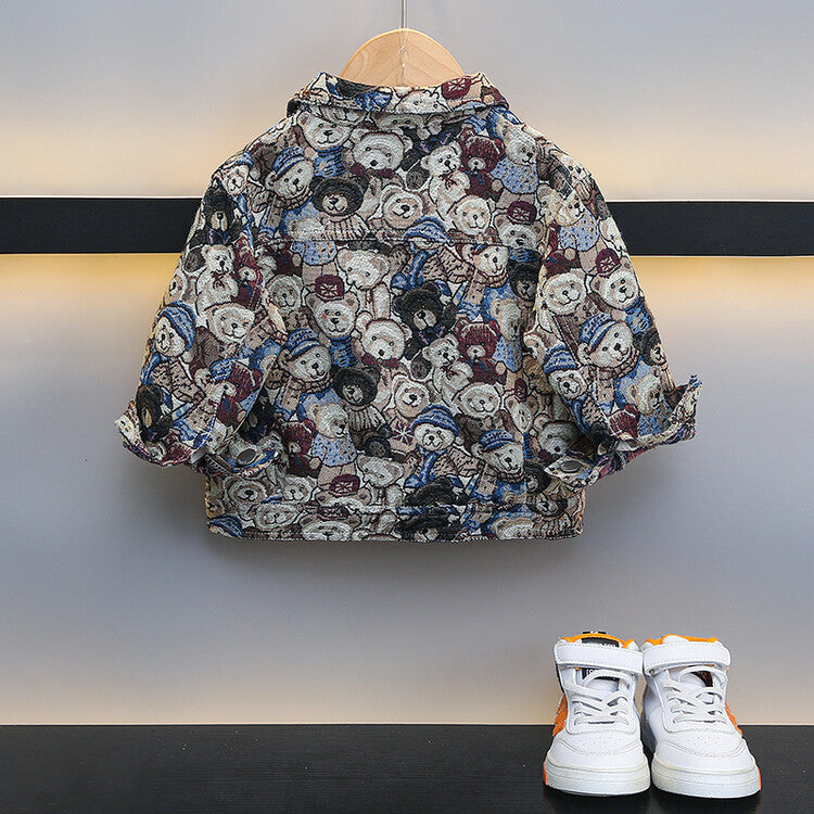 Giacca Junior con Colletto a Revers e Trama Orsetto a Rilievo